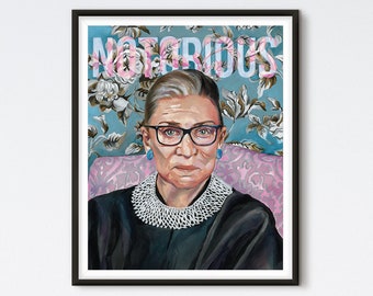 Notorious RBG - Oil Painting - Ruth Bader Ginsburg - Art Print - Feminist Art - Floral Painting - RBG - Floral Portrait - Feminist Print