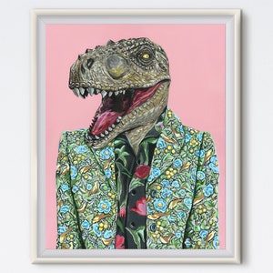 T-Rex - Dinosaur Art - Fashion Print - Fashion Art - Tyrannosaurus Rex - Pink - Fashion Artwork - Dinosaur Print - Floral Print - Animal Art