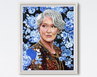 Miranda Priestly Art Print: Colorful Maximalist Fashion Icon Portrait, Home Decor, Devil Wears Prada