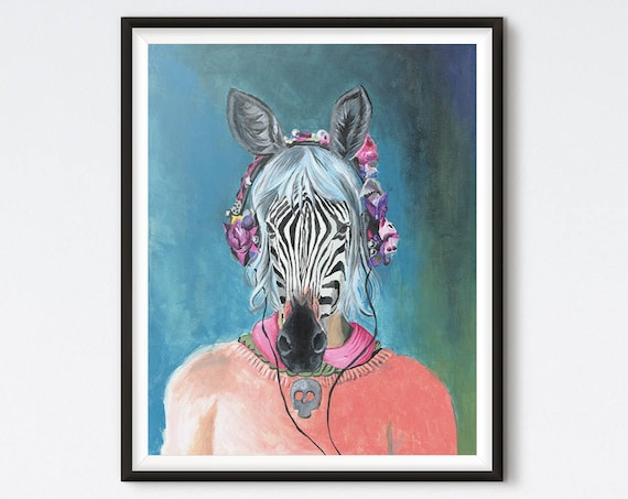 I Can't Hear You Zebra Painting Hipster Animal Funny | Etsy