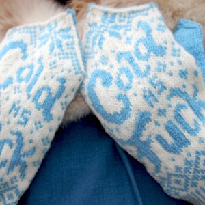 How Cold Is It Mitten Pattern Knitting Pattern Mature Blue & White Humorous Mittens Pattern PDF image 2