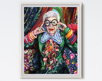 Iris Apfel Art Print: Colorful Maximalist Fashion Icon Portrait, Home Decor, Gift For Her