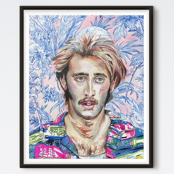 HI Expectations - Raising Arizona Painting - Nicolas Cage Portrait - HI McDunnough - Floral Painting - Pop Culture Art - Nic Cage Painting