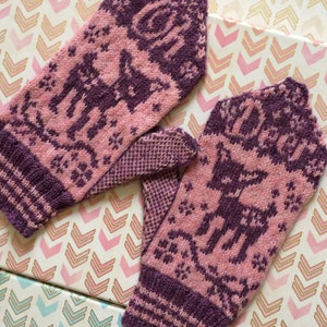 Oh Deer Mittens - Mitten Pattern - Knitting Pattern - Deer Mittens - Pink & Purple Whimsical Mittens - Pattern PDF