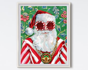 Santa Claus Art Print: Maximalist Christmas Painted Portrait