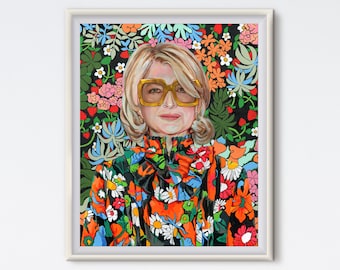 Martha - Acrylic Painting - Portrait - Art Print - Fashion Art - Floral Print - Pop Culture Art - Maximalist