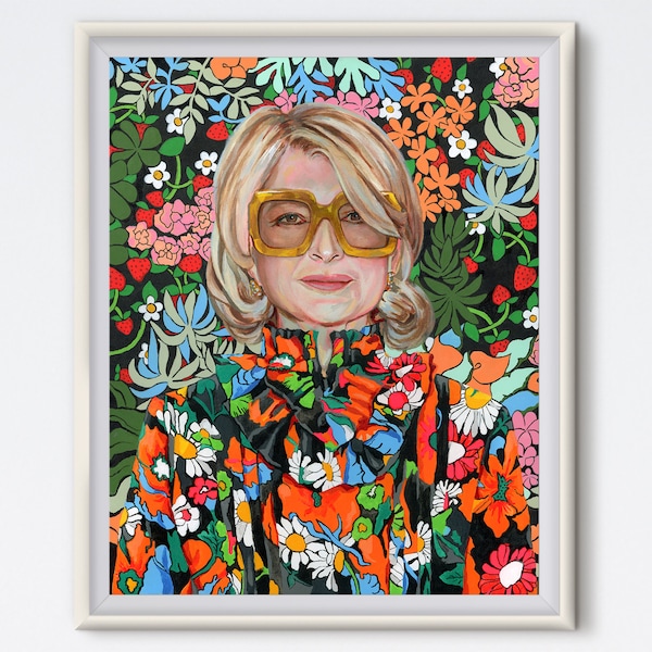 Martha - Acrylic Painting - Portrait - Art Print - Fashion Art - Floral Print - Pop Culture Art - Maximalist