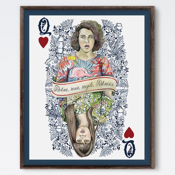 Two Queens - Broad City Painting - Broad City Portrait - Abbi Jacobson - Ilana Glazer - Broad City Portrait - Playing Card - Pop Culture Art