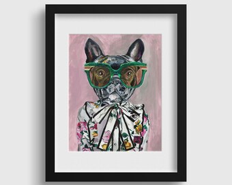 Frenchie - French Bulldog - Fashion Print - Canvas Art - Dog Portrait - Fashion Art - Animal Art - Frenchie Art - Art Prints