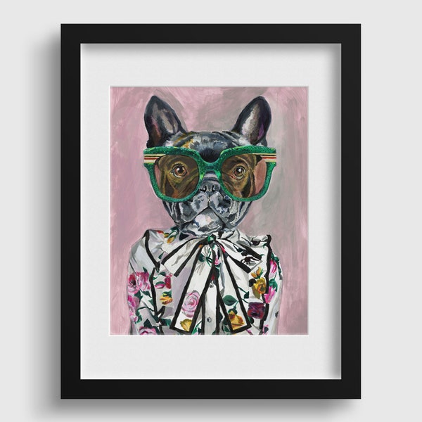 Frenchie - French Bulldog - Fashion Print - Canvas Art - Dog Portrait - Fashion Art - Animal Art - Frenchie Art - Art Prints