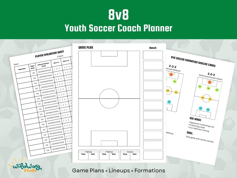 8u Game Day Roster Sheet.pdf 8v8 Youth Soccer Coach Planner Printable | Soccer Lineup Sheet | Soccer ...