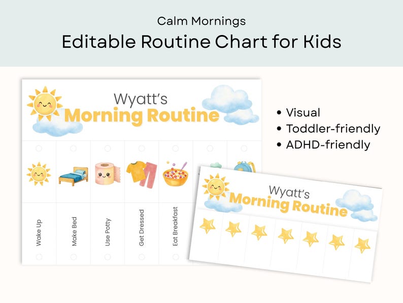 Morning Routine Chart for Kids Printable | School Morning Checklist ...