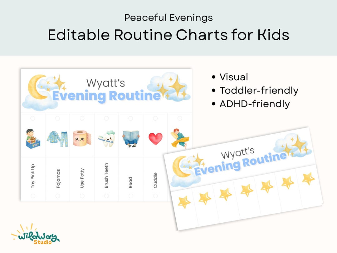 Evening Routine Chart for Kids Printable | Bedtime Checklist | Calm ...
