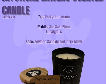 Vela de soja natural con aroma a agua mística vertida a mano - 25-35 horas - 157 g