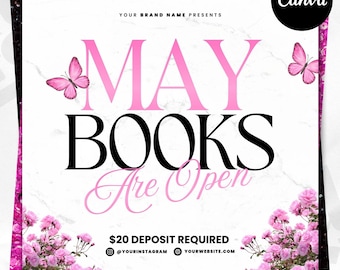 May Booking Flyer, Mothers Day Booking Flyer, May Bookings Open, May Lash Nail Hair Braid Wig Flyer, Appointment Flyer Editable Canva