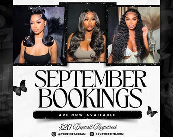 September Booking Flyer, September Books Now Open Flyer, Fall Season Booking Flyer, September Fall Hair Braids Wig Nails Lashes Makeup Flyer