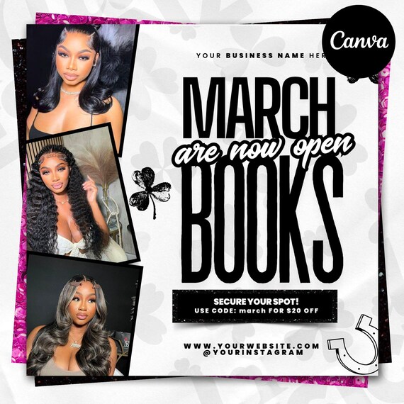 March Booking Flyer, St.Patricks Day Flyer, March Madness Flyer, March Books, Book Now Flyer, MUA Lashes Nails Hair March Flyer, Canva Flyer