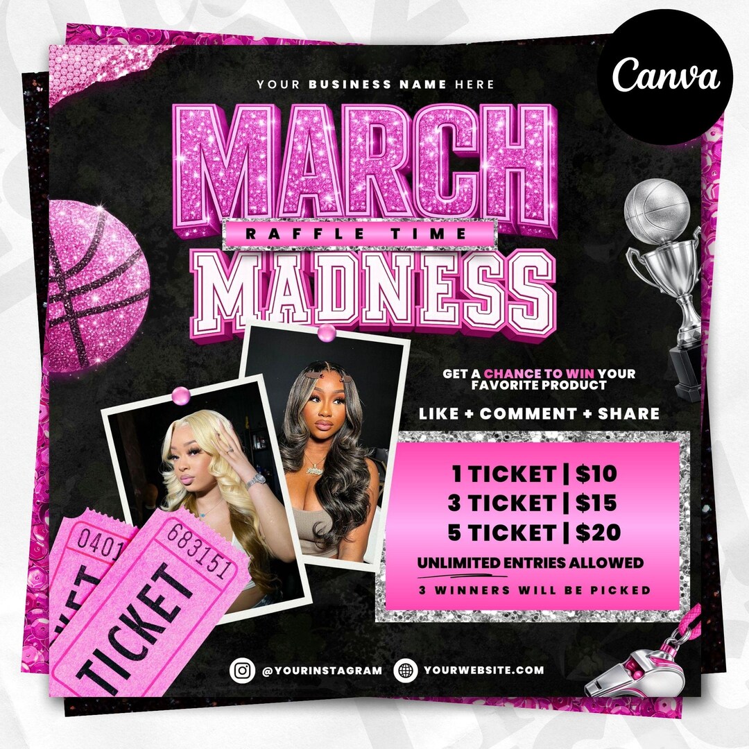 Raffle March March Raffle Giveaway Flyer, March Madness Raffle Giveaway, St ...
