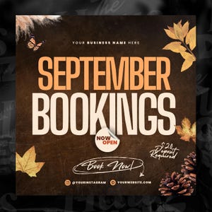 Bokningsflyer för september, Bokningsflyer för september – nu öppna, Bokningsflyer för höstsäsongen, Höst, hår, flätor, peruk, naglar, fransar, smink, september