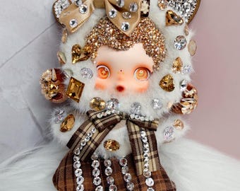 Custom Luxury Handmade Bling Crystal doll SkullPanda - Winter Symphony Plush Pendant Series (Wanderer's Tune)