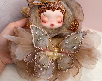Custom Luxury Handmade Bling Crystal doll SkullPanda-L'Impressionisme Series Teakwood Plush Pendant