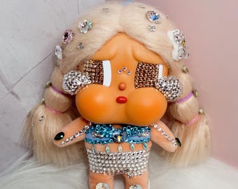 Custom Luxury Handmade Bling Crystal doll CryBaby Plush Pendant - Bedazzled Chilling On the Beach