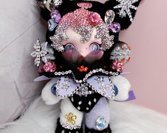 Custom Luxury Handmade Bling Crystal doll SkullPanda –  Kuromi x Skullpanda | Sanrio