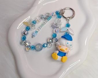 Handmade Kawaii Dimoo Doll Phone Charm, Cute Beaded Keychain, OOAK Art Toy Style Charm, Unique Gift for Her, Bag Charm