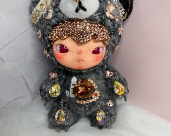 Custom Luxury Handmade Bling Crystal doll Popmart Hirono Road Journal Series Plush Pendant City Dust Afloat