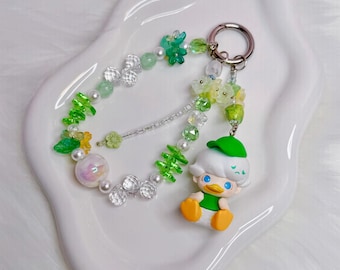 Handmade Kawaii Dimoo Doll Phone Charm, Cute Beaded Keychain, OOAK Art Toy Style Charm, Unique Gift for Her, Bag Charm