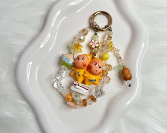 Handmade Kawaii Twinkle Twinkle Doll Phone Charm, Cute Beaded Keychain, OOAK Art Toy Style Charm, Unique Gift for Her, Bag Charm