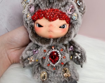 Custom Luxury Handmade Bling Crystal doll Popmart Hirono Road Journal Series Plush Pendant Into Fogeild