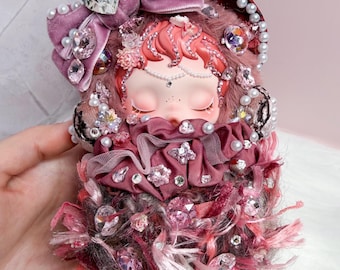 Custom Luxury Handmade Bling Crystal doll SkullPanda-L'Impressionisme Series Blossom Plush Pendant