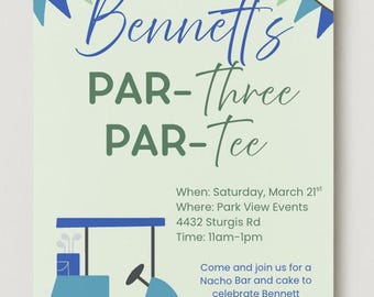 Par-Three Par-Tee 3. Geburtstag Party einladen Blau