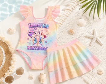 Personalized Huntrix Birthday Swimsuit Set, Demon Hunter Birthday Swimwear, Custom Name Birthday Swimsuit, Rumi Mira Zoey Pool Party Outfit