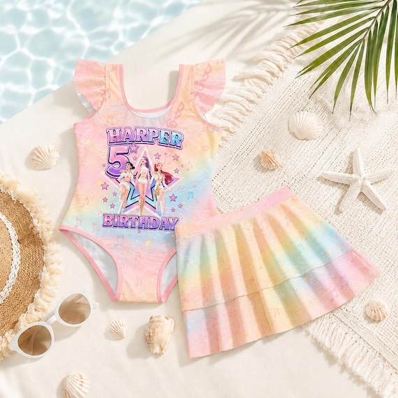 Personalized Huntrix Birthday Swimsuit Set, Demon Hunter Birthday Swimwear, Custom Name Birthday Swimsuit, Rumi Mira Zoey Pool Party Outfit
