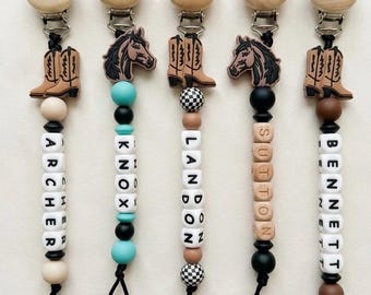 Personalized Pacifier Clips, Baby Shower Gift, Western cowboy/cowgirl baby
