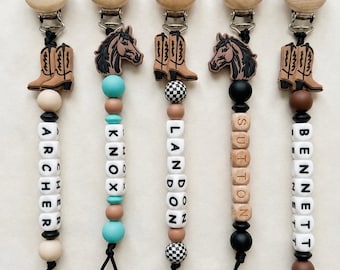 Personalized Pacifier Clips, Baby Shower Gift, Western cowboy/cowgirl baby