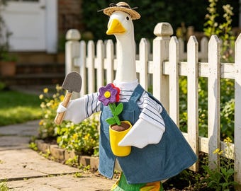 Gärtner Gans Outfit für 59 cm Statue | 2-teilige Frühling Sommer Garten Gans Kleidung mit Hut Werkzeuge Gießkanne Blumentopf Dekor