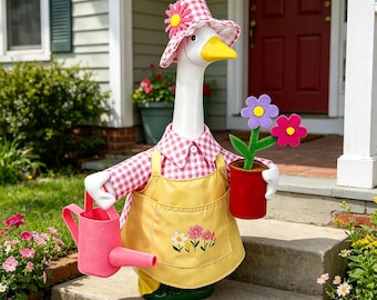 Roze tuinman gans outfit, lente bloemen gazon gans kleding voor 23 inch gans standbeeld, tuin veranda gans kostuum decor, tuinman cadeau