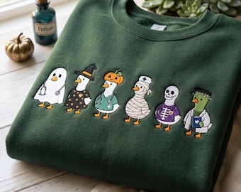 Embroidered Halloween Duck Costume Sweatshirt, Ghost Witch Pumpkin Duck Sweater, Funny Nurse Duck Shirt, Cute Fall Gift, Spooky Season Tee