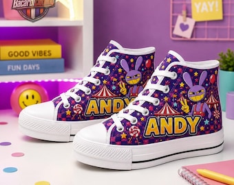 Personalized Jax High Top Sneakers, The Amazing Digital Circus Shoes, Custom Name s Sneakers, Roller Coaster Gift