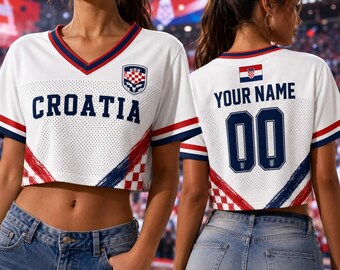 Croatia Soccer Crop Top Jersey Custom Name Number Football Shirt Croat Pride Game Day Outfit Women Festival Clothing Blokette Aesthetic