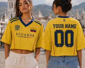 Personalized Ecuador Soccer Crop Top , Custom Name Number Ecuador Football Shirt, Custom Women's Sports Tee, Ecuador Pride Gift