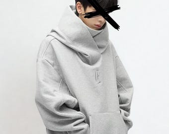 Bluza z kapturem Ninja Turtleneck męska Y2K Streetwear Oversize z kapturem i haftowanym napisem hip-hopowa bluza polarowa