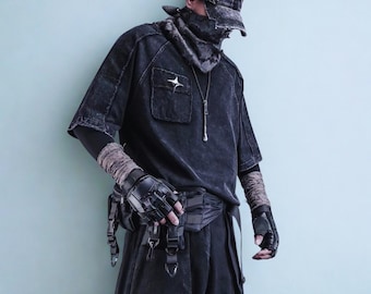 Techwear gewaschenes übergroßes T-Shirt Männer Vintage Distressed T-Shirt Darkwear Streetwear Shirt Punk taktisches Top