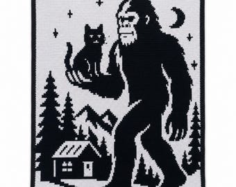 The Cat and Bigfoot | Bigfoot Blanket Mosaic Crochet Blanket PATTERN ONLY PDF | Cat Crochet Pattern