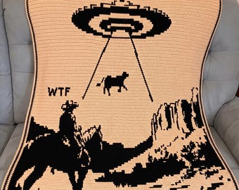 The Truth Is Out Herd | UFO Mosaic Crochet Blanket PATTERN ONLY | Alien Cow Abduction Overlay Mosaic
