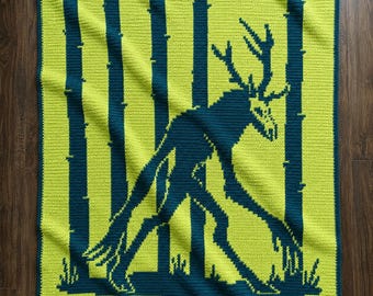 The Wendigo | Wendigo Forest Crochet Blanket PATTERN ONLY | Mosaic Overlay Cryptid Horror PDF