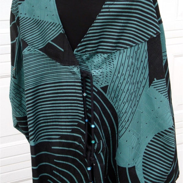 Kimono Style Womens Plus Size Jacket - Bespoke - One of a Kind - Original - Teal and Black -